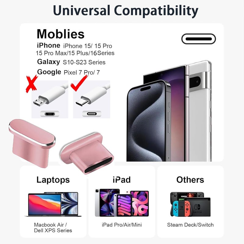 UYXiNONE Mobile Phone Speaker Metal Dust Mesh for iPhone 17, Type C Charging Port Dust Plug, USB C Cleaning Brush Cleaning Tool Set for iPhone 15 16 Series(USB-C Pink) - Image 2